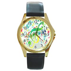 Points Circle Music Pattern Round Gold Metal Watch