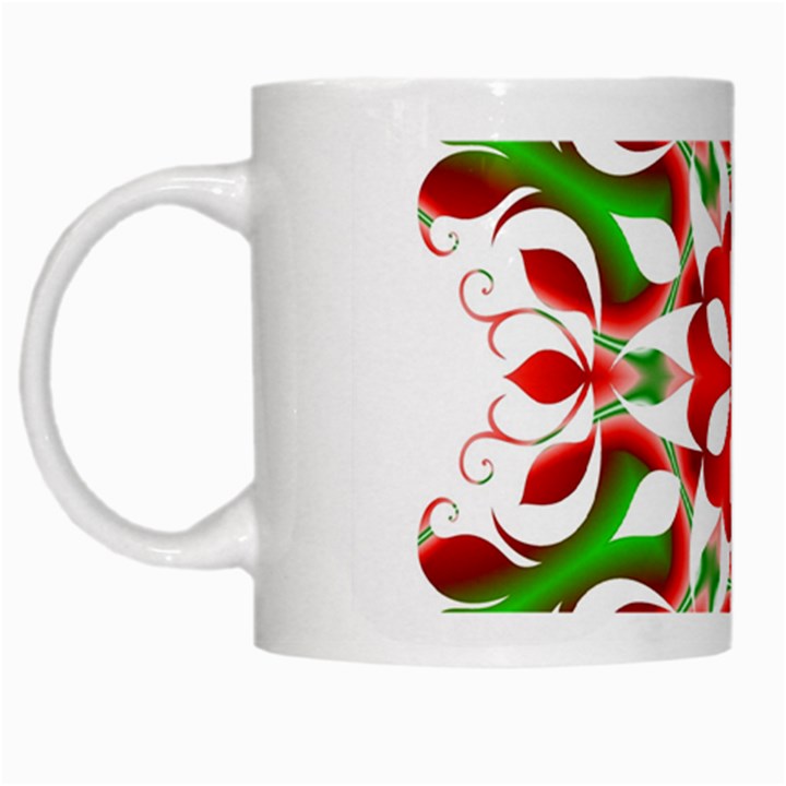 Red And Green Snowflake White Mugs