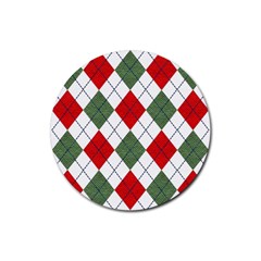 Red Green White Argyle Navy Rubber Round Coaster (4 Pack)  by Nexatart