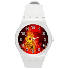 Red Silhouette Star Round Plastic Sport Watch (m) by Nexatart