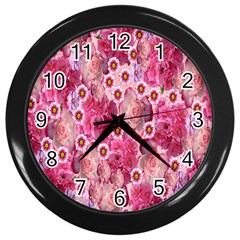 Roses Flowers Rose Blooms Nature Wall Clocks (Black)