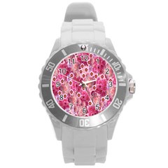 Roses Flowers Rose Blooms Nature Round Plastic Sport Watch (L)