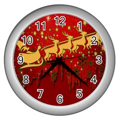 Santa Christmas Claus Winter Wall Clocks (silver) 