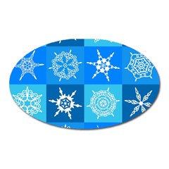 Seamless Blue Snowflake Pattern Oval Magnet by Nexatart