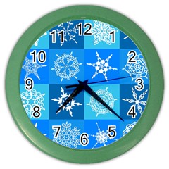 Seamless Blue Snowflake Pattern Color Wall Clocks by Nexatart