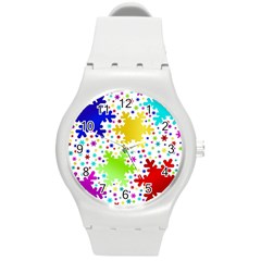 Seamless Snowflake Pattern Round Plastic Sport Watch (m) by Nexatart