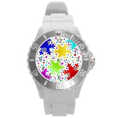 Seamless Snowflake Pattern Round Plastic Sport Watch (l) by Nexatart