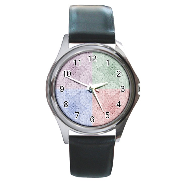 Seamless Kaleidoscope Patterns In Different Colors Based On Real Knitting Pattern Round Metal Watch