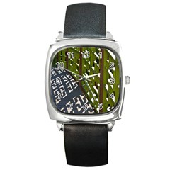 Shadow Reflections Casting From Japanese Garden Fence Square Metal Watch by Nexatart