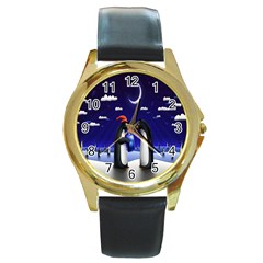 Small Gift For Xmas Christmas Round Gold Metal Watch by Nexatart