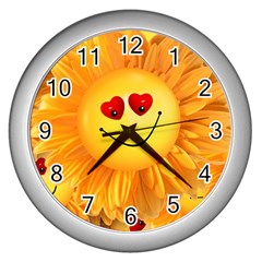 Smiley Joy Heart Love Smile Wall Clocks (silver)  by Nexatart