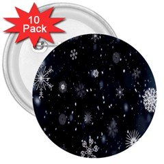 Snowflake Snow Snowing Winter Cold 3  Buttons (10 Pack)  by Nexatart