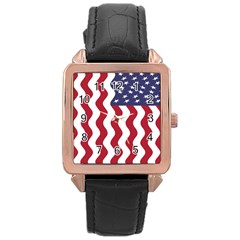 American Flag Rose Gold Leather Watch 