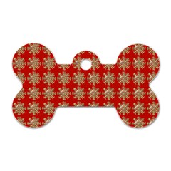 Snowflakes Square Red Background Dog Tag Bone (two Sides) by Nexatart