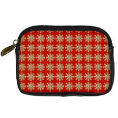 Snowflakes Square Red Background Digital Camera Cases by Nexatart