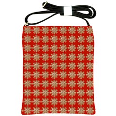 Snowflakes Square Red Background Shoulder Sling Bags by Nexatart