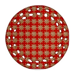 Snowflakes Square Red Background Ornament (round Filigree) by Nexatart