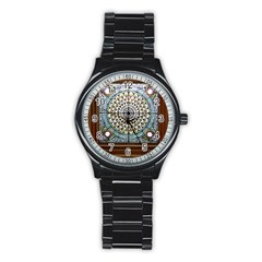 Stained Glass Window Library Of Congress Stainless Steel Round Watch by Nexatart