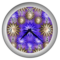 Stars Patterns Christmas Background Seamless Wall Clocks (silver) 