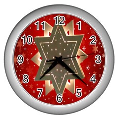 Star Wood Star Illuminated Wall Clocks (silver)  by Nexatart