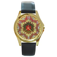 Tile Background Image Color Pattern Round Gold Metal Watch by Nexatart