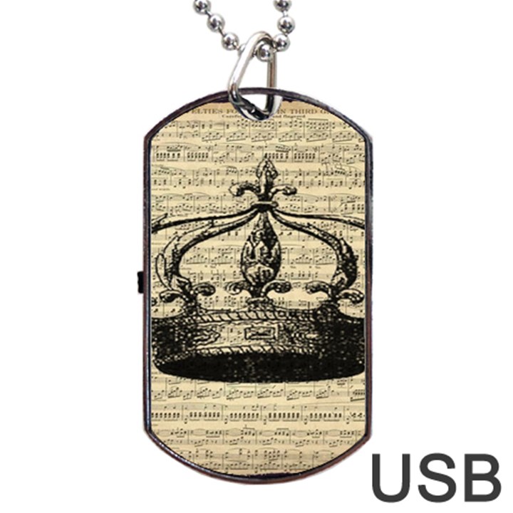 Vintage Music Sheet Crown Song Dog Tag USB Flash (Two Sides)