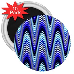 Waves Wavy Blue Pale Cobalt Navy 3  Magnets (10 Pack)  by Nexatart