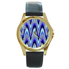 Waves Wavy Blue Pale Cobalt Navy Round Gold Metal Watch by Nexatart