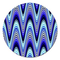 Waves Wavy Blue Pale Cobalt Navy Magnet 5  (round) by Nexatart