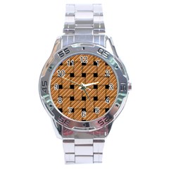 Wood Texture Weave Pattern Stainless Steel Analogue Watch