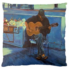 Man And His Guitar Large Flano Cushion Case (one Side) by digitaldivadesigns