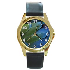 Feather Parrot Colorful Metalic Round Gold Metal Watch