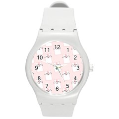 Pattern Cat Pink Cute Sweet Fur Round Plastic Sport Watch (m) by Amaryn4rt