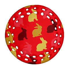 Hare Easter Pattern Animals Round Filigree Ornament (two Sides)