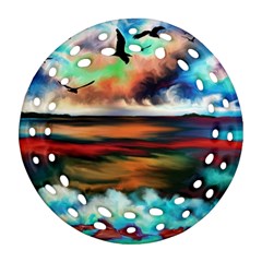 Ocean Waves Birds Colorful Sea Ornament (round Filigree) by Amaryn4rt