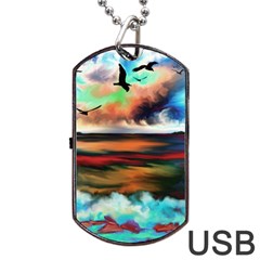 Ocean Waves Birds Colorful Sea Dog Tag Usb Flash (one Side)