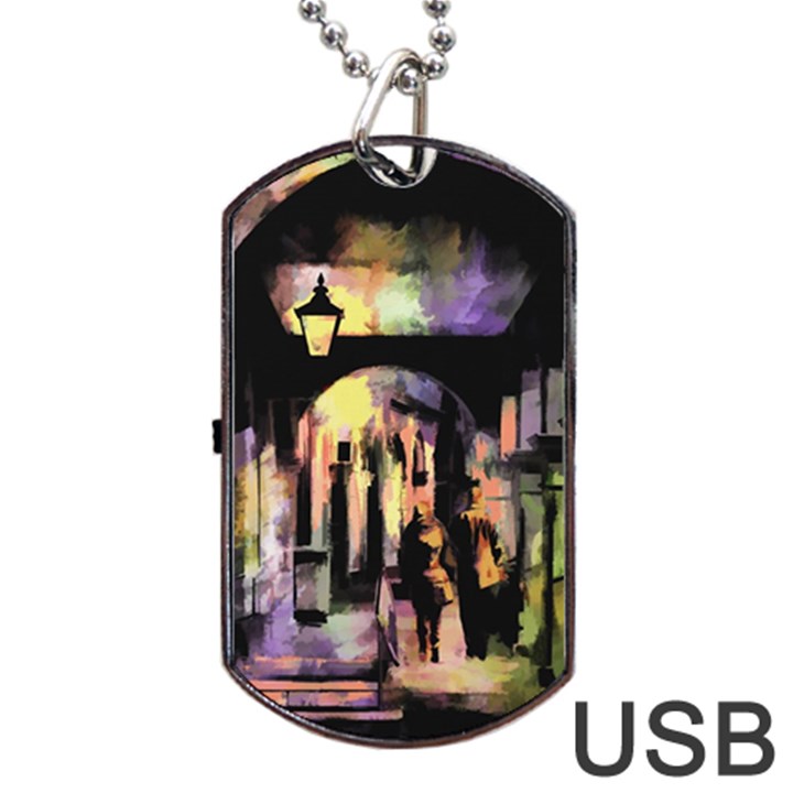 Street Colorful Abstract People Dog Tag USB Flash (Two Sides)
