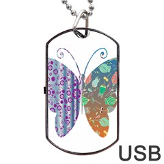Vintage Style Floral Butterfly Dog Tag Usb Flash (one Side)