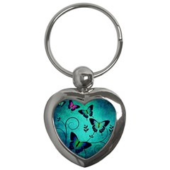 Texture Butterflies Background Key Chains (heart)  by Amaryn4rt