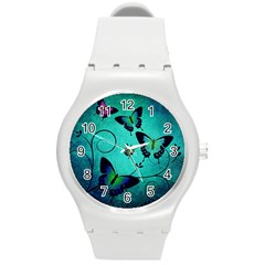 Texture Butterflies Background Round Plastic Sport Watch (m) by Amaryn4rt