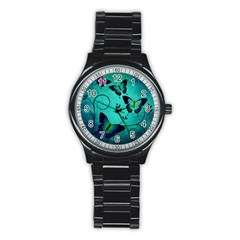 Texture Butterflies Background Stainless Steel Round Watch by Amaryn4rt