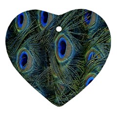 Peacock Feathers Blue Bird Nature Heart Ornament (two Sides) by Amaryn4rt