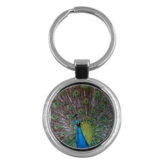 Peacock Feather Beat Rad Blue Key Chains (round)  by Amaryn4rt