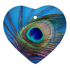 Peacock Feather Blue Green Bright Ornament (Heart)