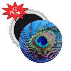 Peacock Feather Blue Green Bright 2.25  Magnets (10 pack) 