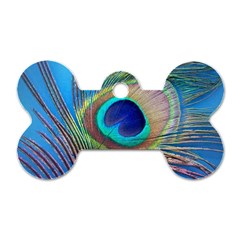 Peacock Feather Blue Green Bright Dog Tag Bone (Two Sides)