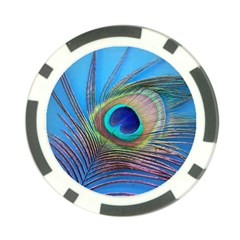 Peacock Feather Blue Green Bright Poker Chip Card Guard