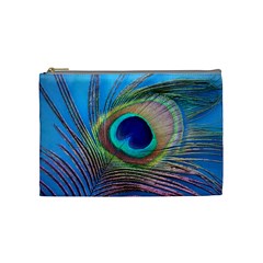 Peacock Feather Blue Green Bright Cosmetic Bag (Medium) 