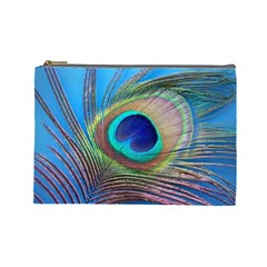 Peacock Feather Blue Green Bright Cosmetic Bag (Large) 