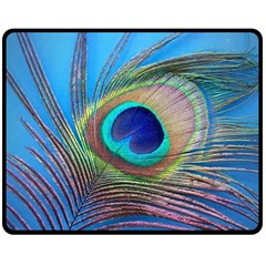 Peacock Feather Blue Green Bright Fleece Blanket (Medium) 